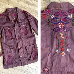 Johnny Was Los Angeles Military/Utility Style Light Jacket 4 Pockets Purple SZ S